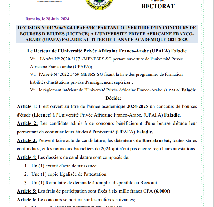 AVIS CONCOURS DE BOURSES D’ETUDES Licence 2024-2025